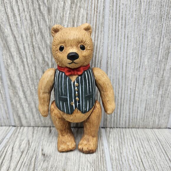 Vintage 1983 Dept 56 Bear Figurine Bow Tie Vest Articulated Arms Teddy Decor Fig - Picture 1 of 5